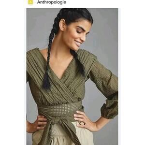 Maeve Olive Green Textured Wrap Blouse